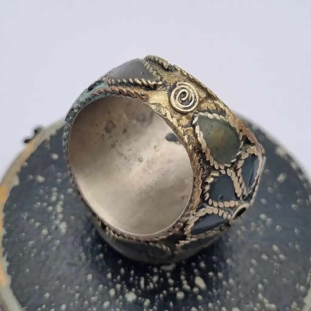 Anillo étnico de piedra azul tamaño grande joyería boho vintage años 70 80
