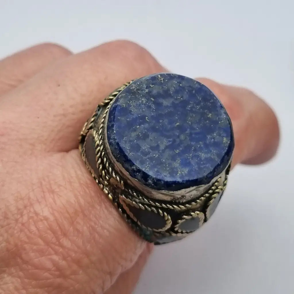 Anillo étnico de piedra azul tamaño grande joyería boho vintage años 70 80