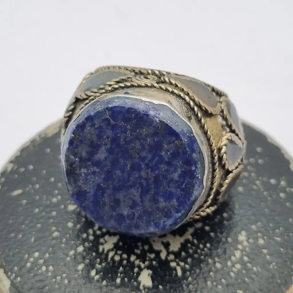 Anillo étnico de piedra azul tamaño grande joyería boho vintage años 70 80