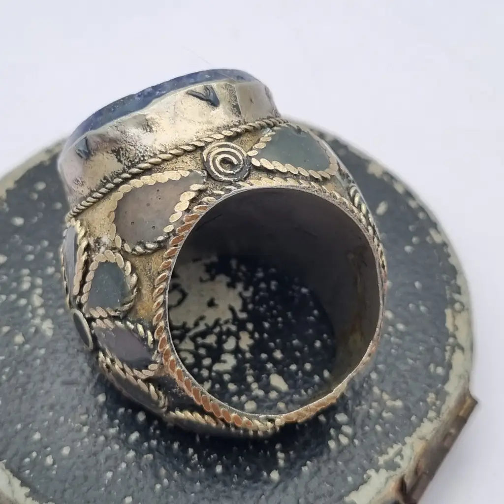 Anillo étnico de piedra azul tamaño grande joyería boho vintage años 70 80