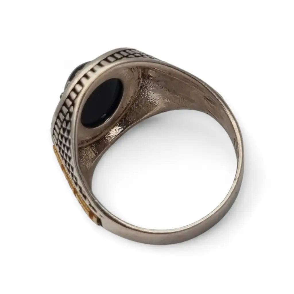 Anillo de hombre vintage en plata 925 con ónix negro cabujón y detalles greca