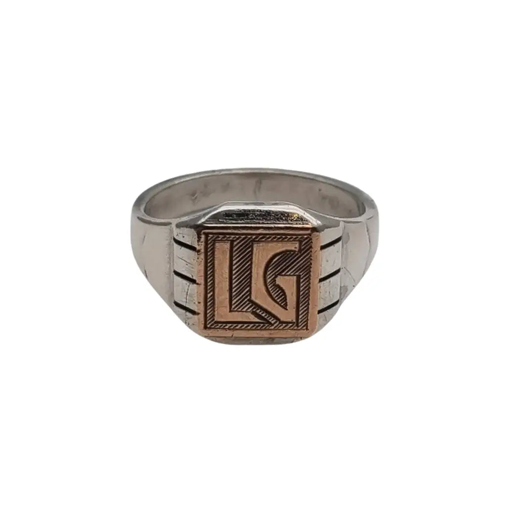 Anillo sello Art Decó en metal mixto con monograma LG grabado – diseño