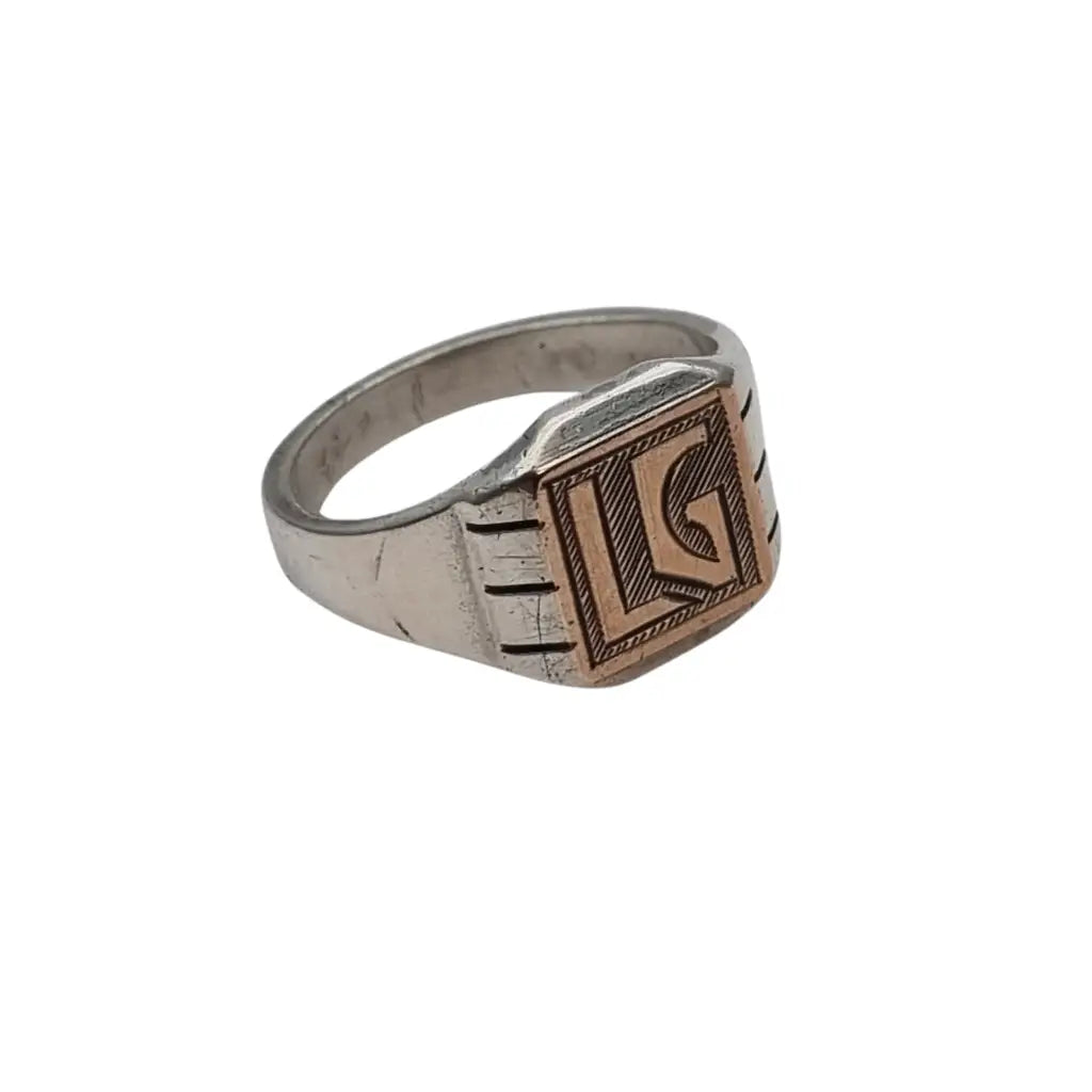 Anillo sello Art Decó en metal mixto con monograma LG grabado – diseño