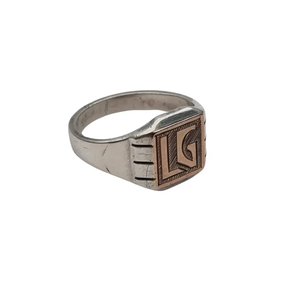 Anillo sello Art Decó en metal mixto con monograma LG grabado – diseño