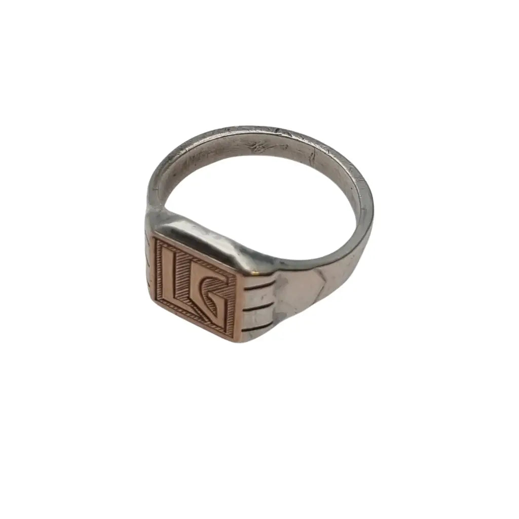 Anillo sello Art Decó en metal mixto con monograma LG grabado – diseño