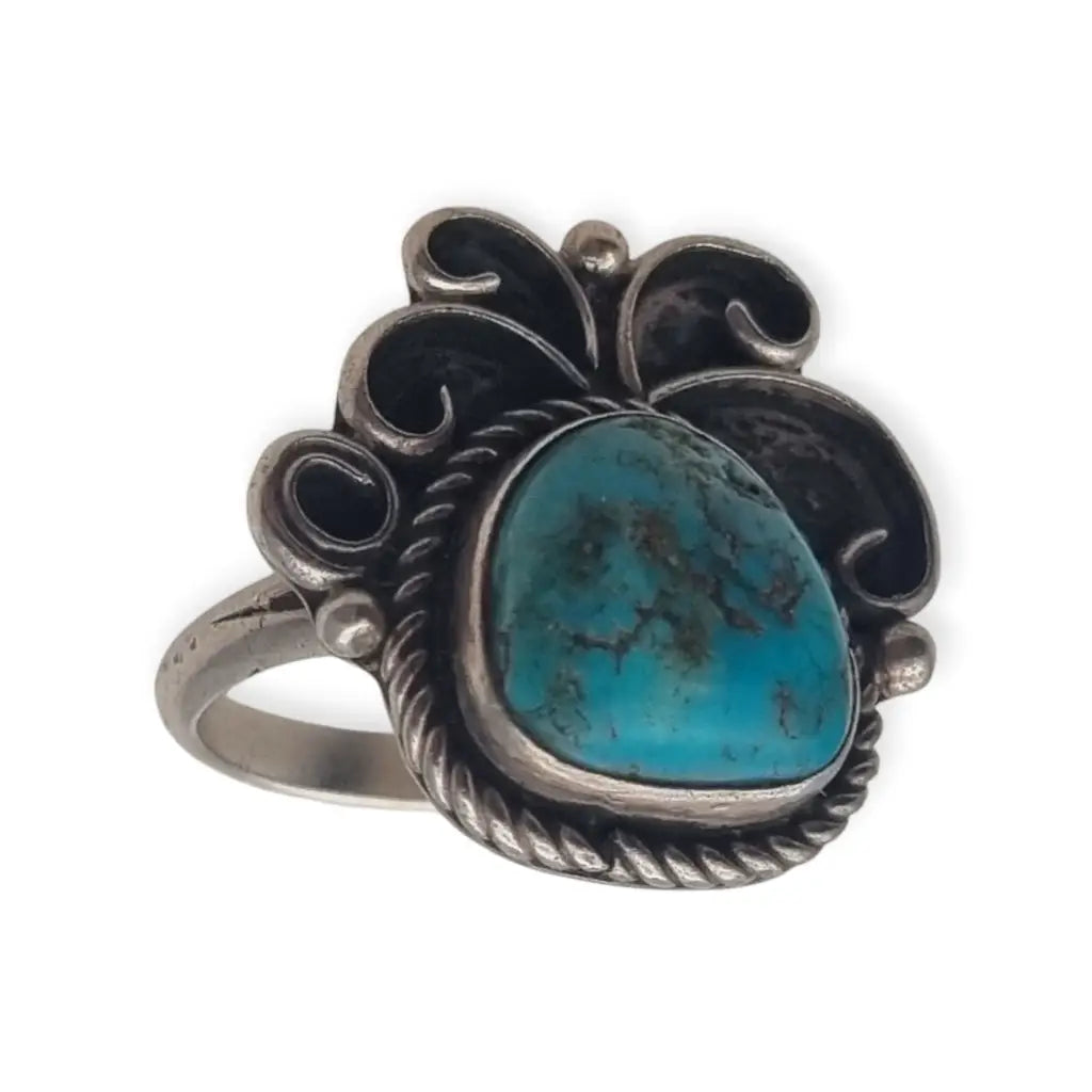 Anillo vintage de estilo Navajo en plata con turquesa natural Firmado M= años