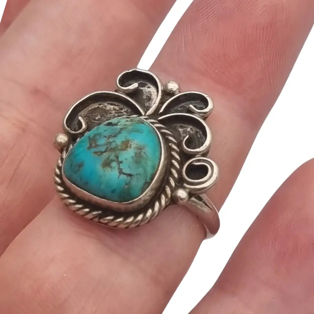 Anillo vintage de estilo Navajo en plata con turquesa natural Firmado M= años