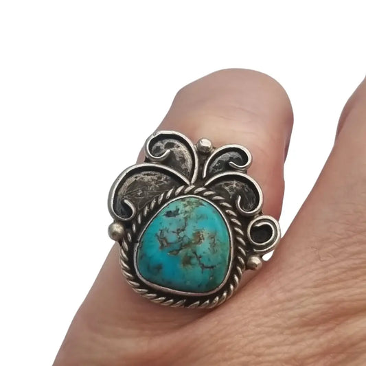 Anillo vintage de estilo Navajo en plata con turquesa natural Firmado M= años