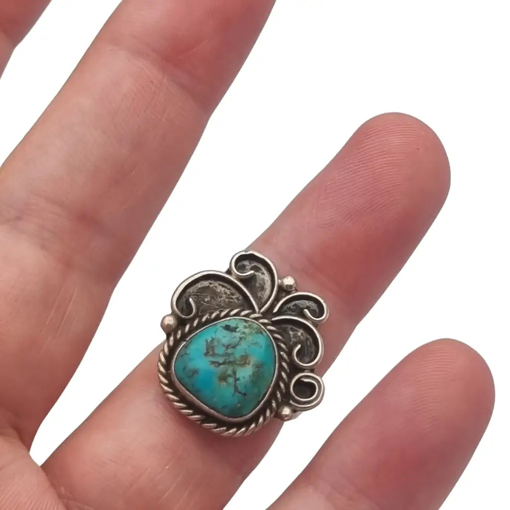 Anillo vintage de estilo Navajo en plata con turquesa natural Firmado M= años