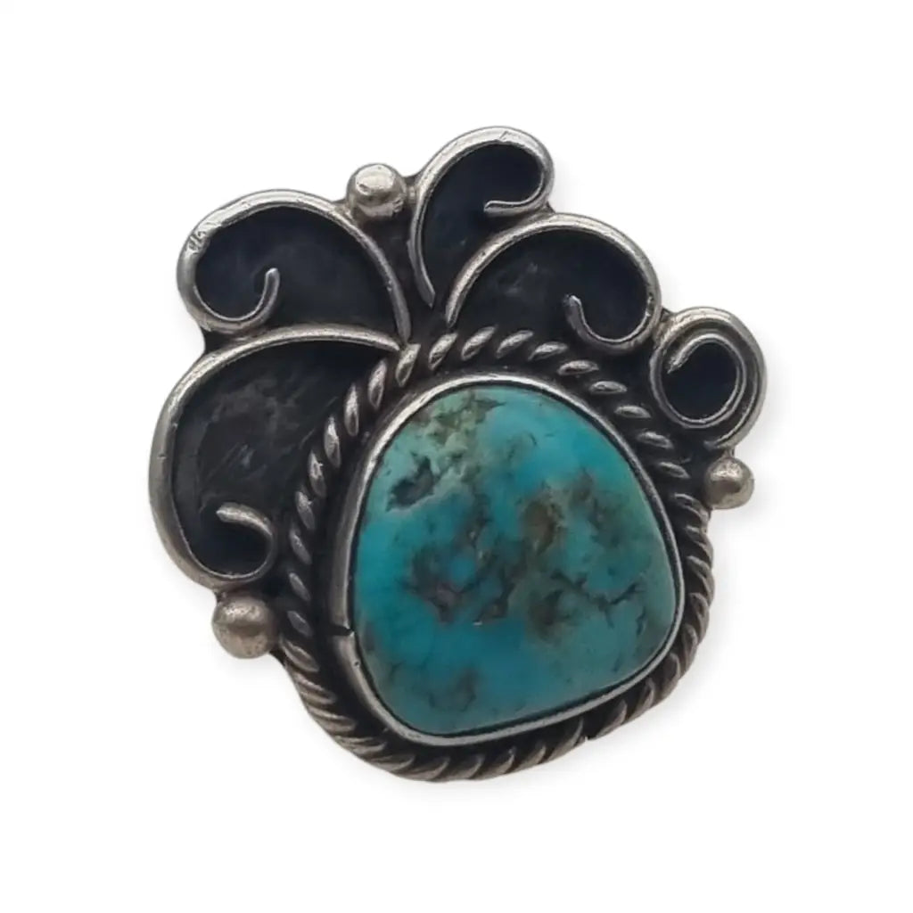 Anillo vintage de estilo Navajo en plata con turquesa natural Firmado M= años