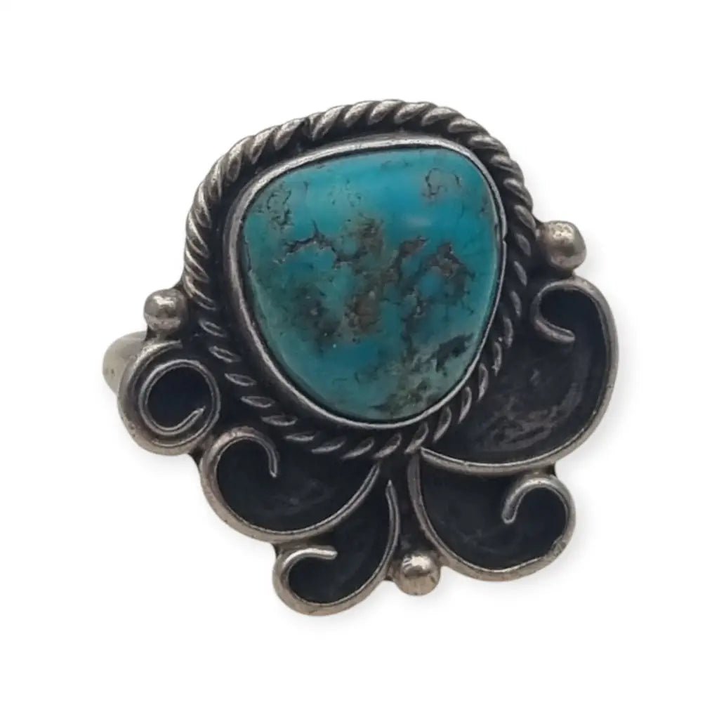 Anillo vintage de estilo Navajo en plata con turquesa natural Firmado M= años