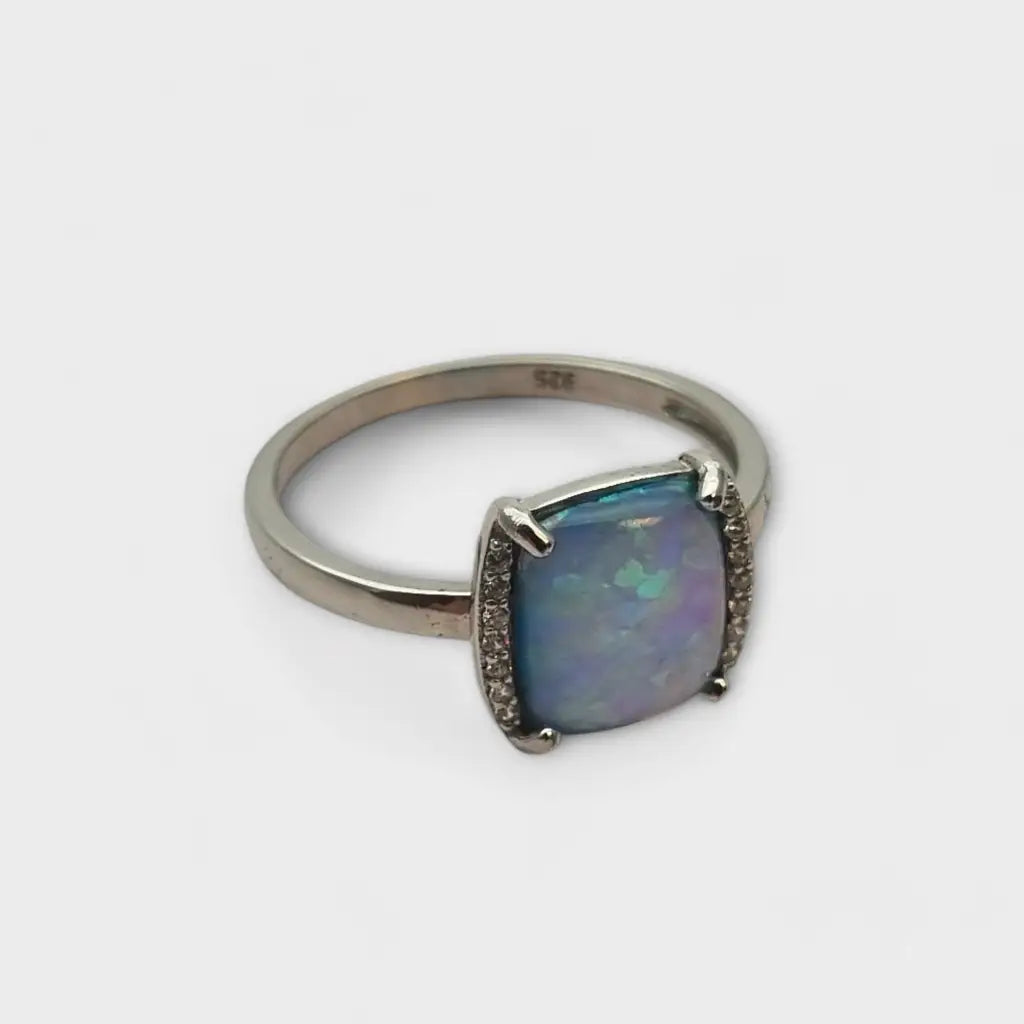 Anillo vintage de plata 925 y ópalo azul sintético regalos para mujer Cultura