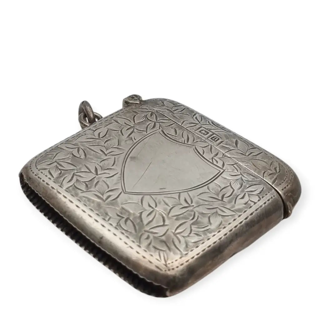 Antigua caja de cerillas en plata grabada Platero T. Heatley Birmingham 1912.