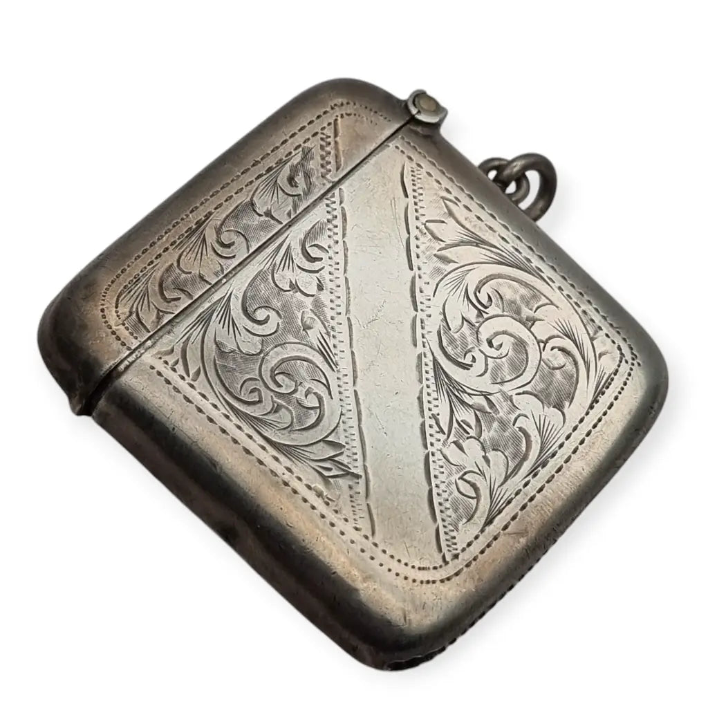 Antigua caja de cerillas en plata grabada Platero T. Heatley Birmingham 1912.