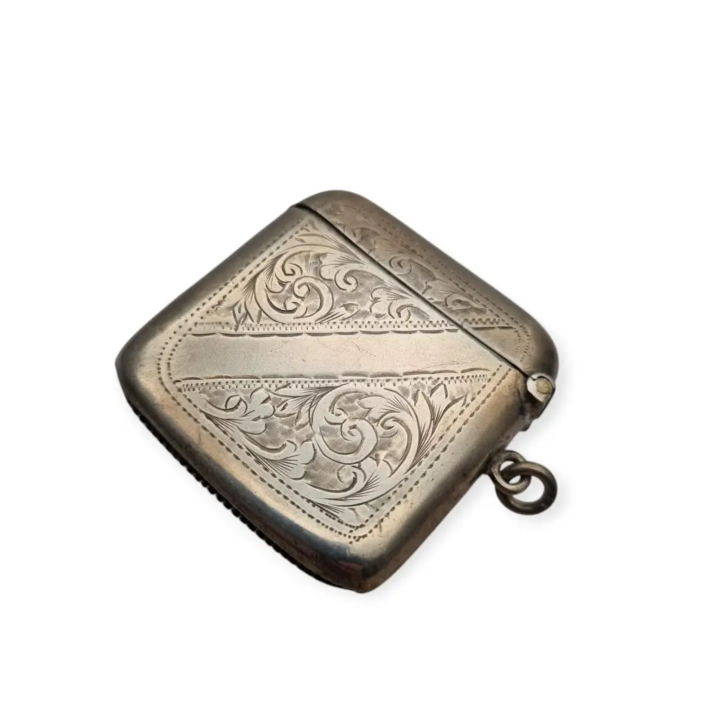 Antigua caja de cerillas en plata grabada Platero T. Heatley Birmingham 1912.