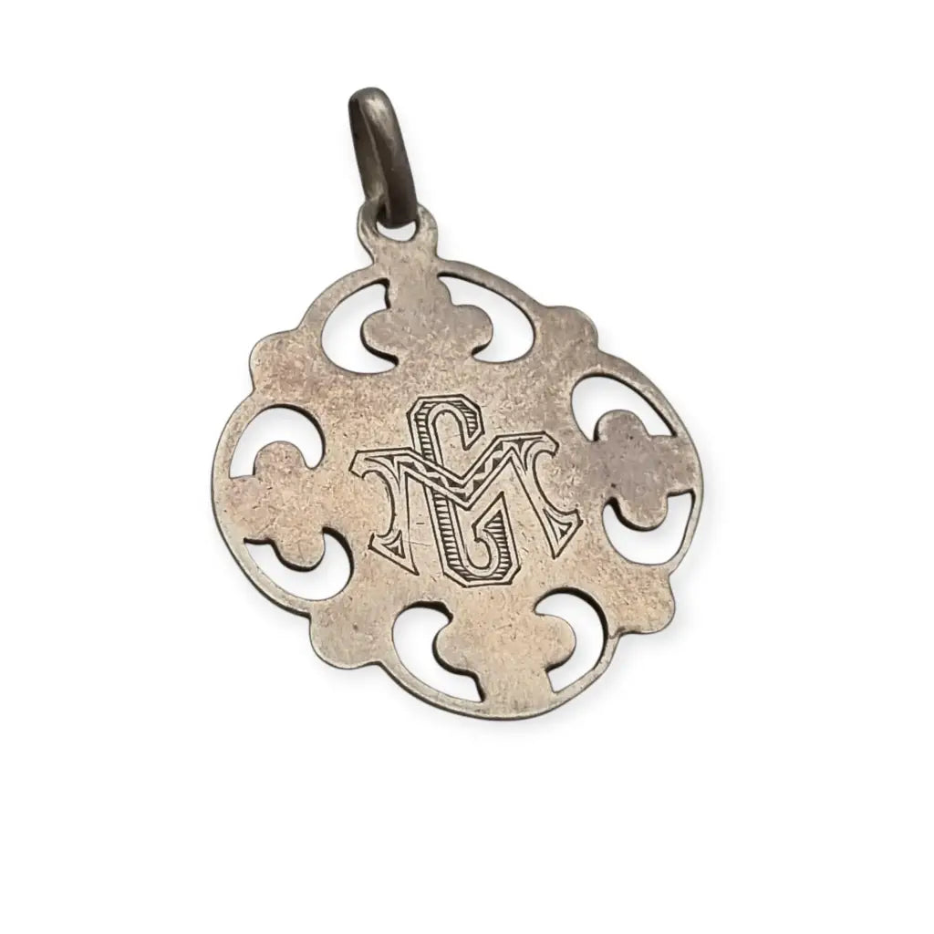 Antiguo colgante religioso en plata y dorado cáliz eucarístico circa 1900.