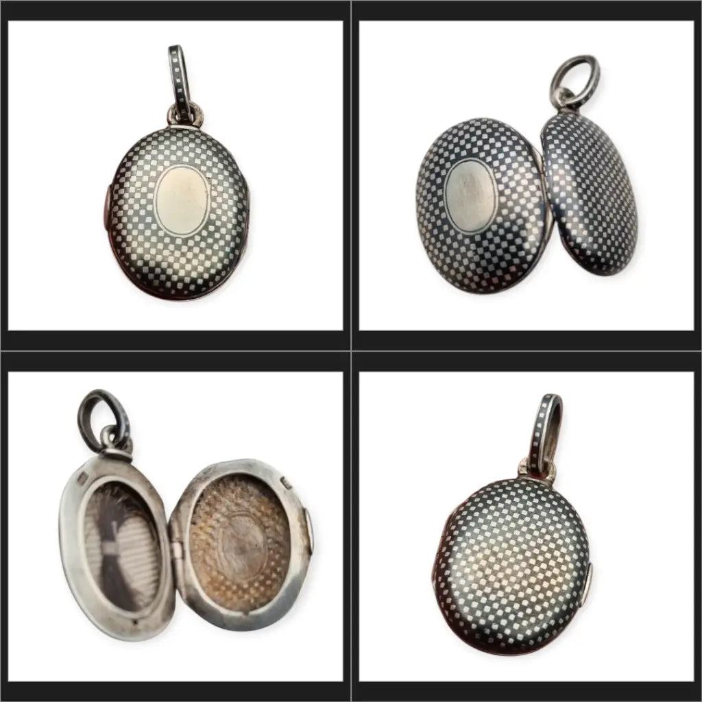 Antiguo guardapelo de plata niel ovalado victoriano M&S alrededor 1880