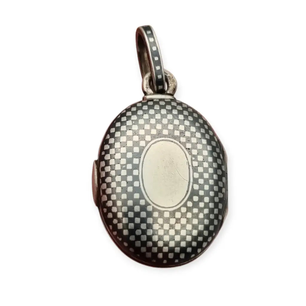 Antiguo guardapelo de plata niel ovalado victoriano M&S alrededor 1880