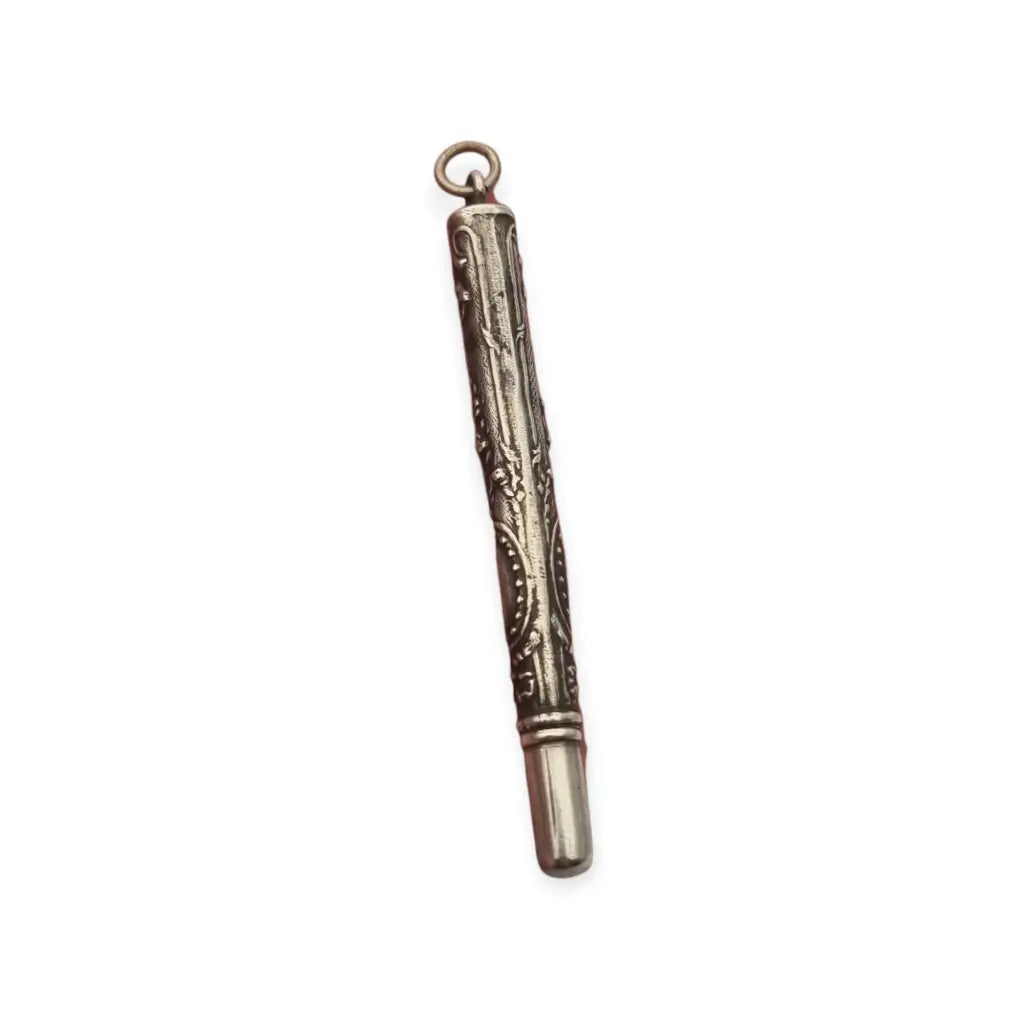Antiguo plumín de plata grabada para chatelaine diseño floral victoriano circa