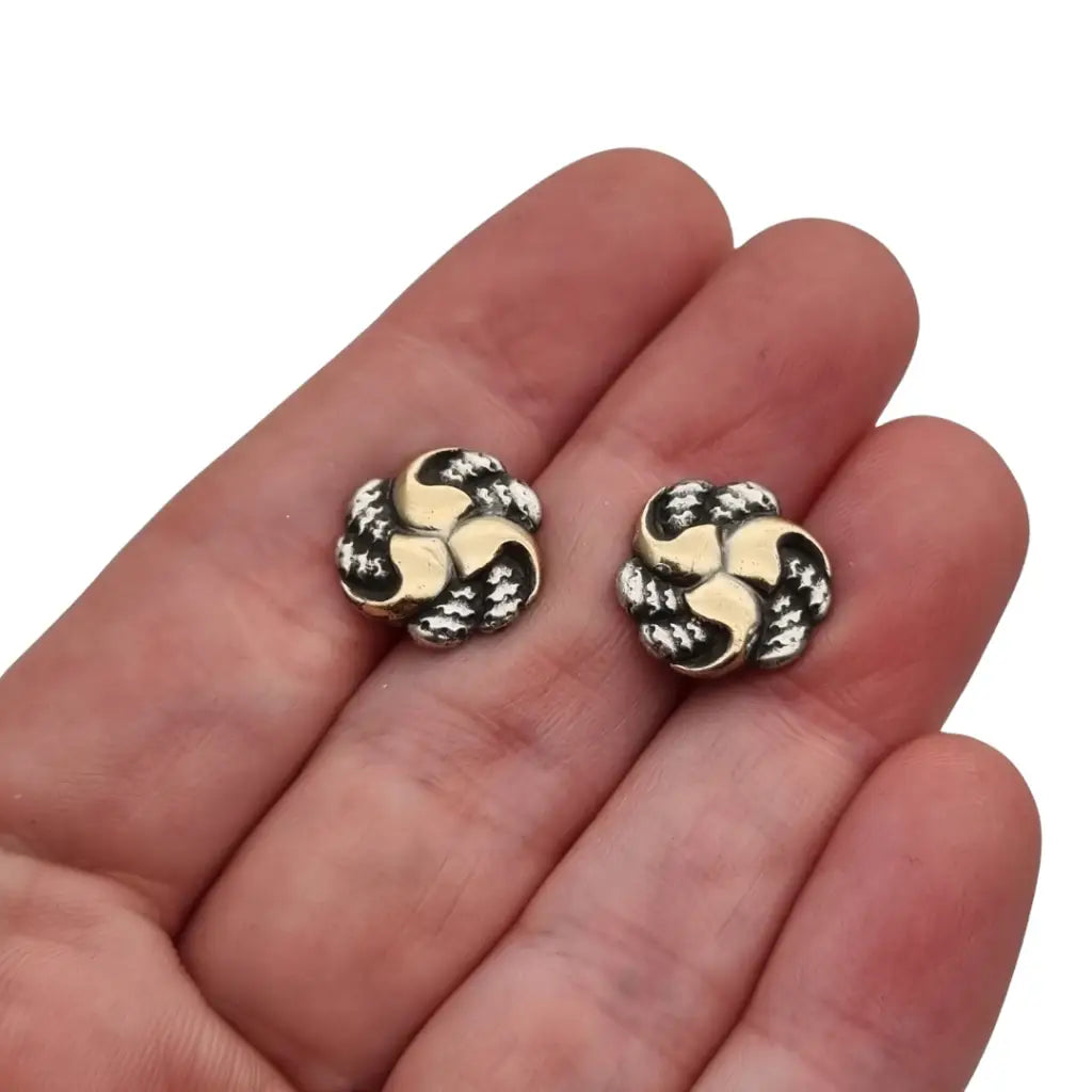 Antiguos Gemelos Art Deco de Plata y vistas doradas con Diseño Trenzado años