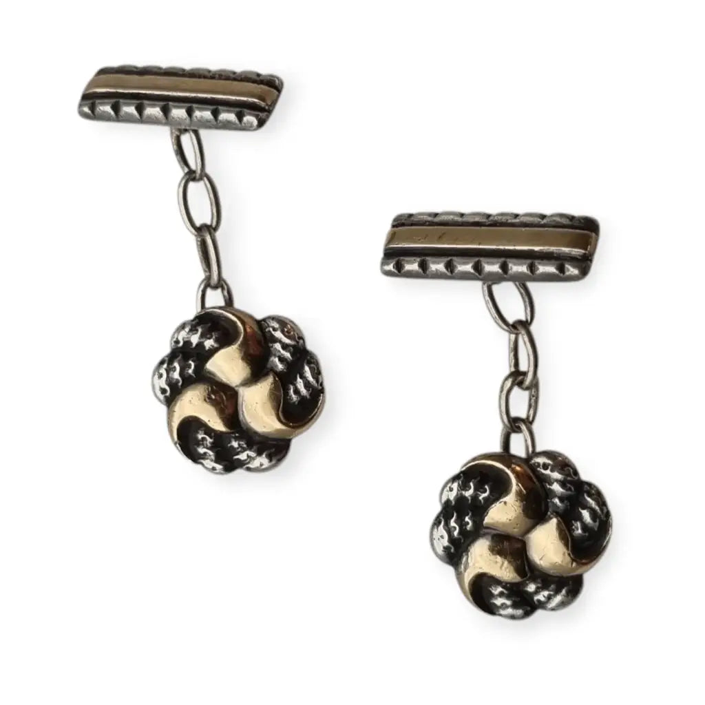 Antiguos Gemelos Art Deco de Plata y vistas doradas con Diseño Trenzado años