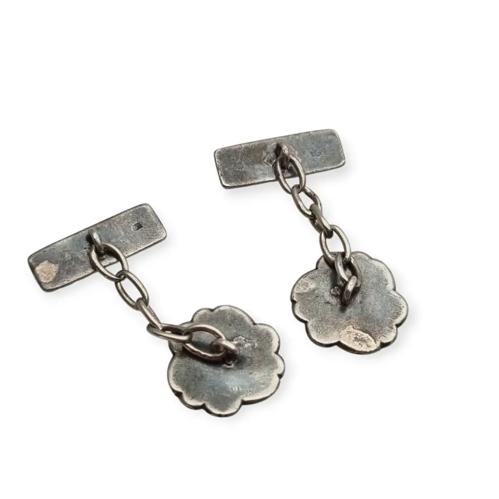 Antiguos Gemelos Art Deco de Plata y vistas doradas con Diseño Trenzado años
