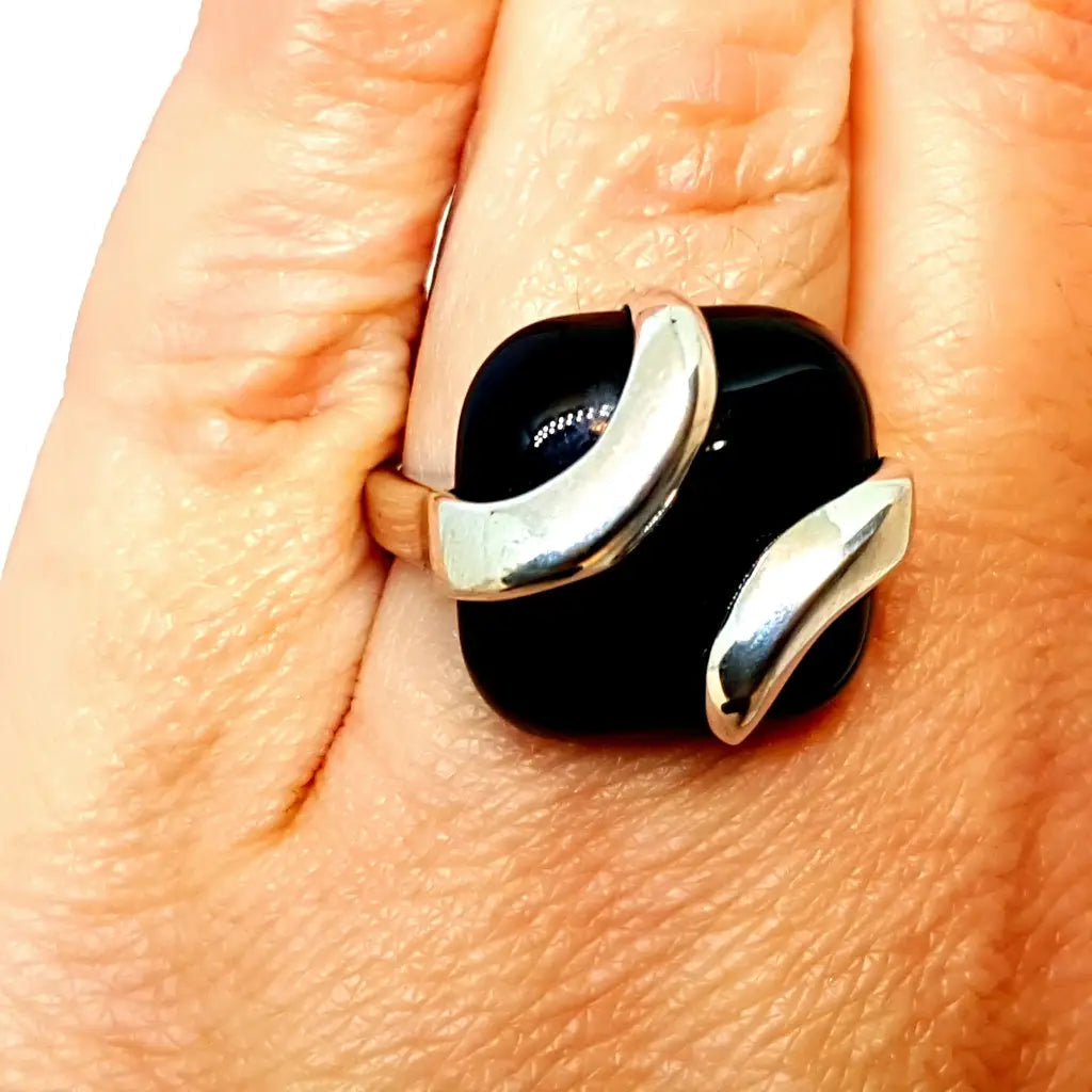 Anillo de ónix mujer vintage piedra negra.