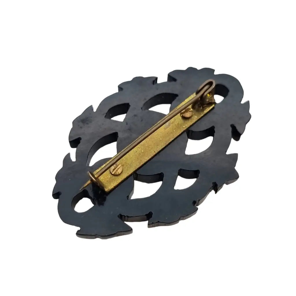 Broche de baquelita negra vintage tallada con estrellas joyas góticas luto.