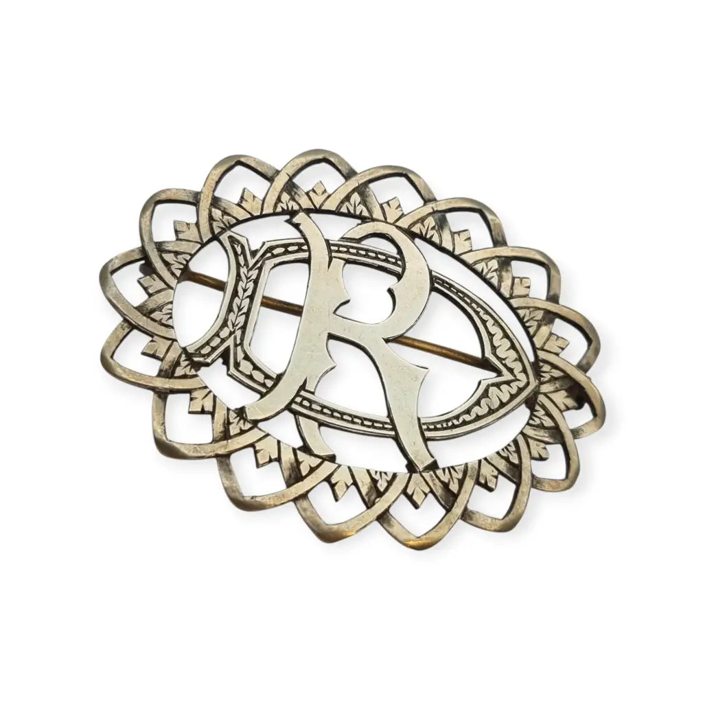 Broche antiguo iniciales “DR” o ’RD’ calado en plata Circa 1940. LaBizarreSusu