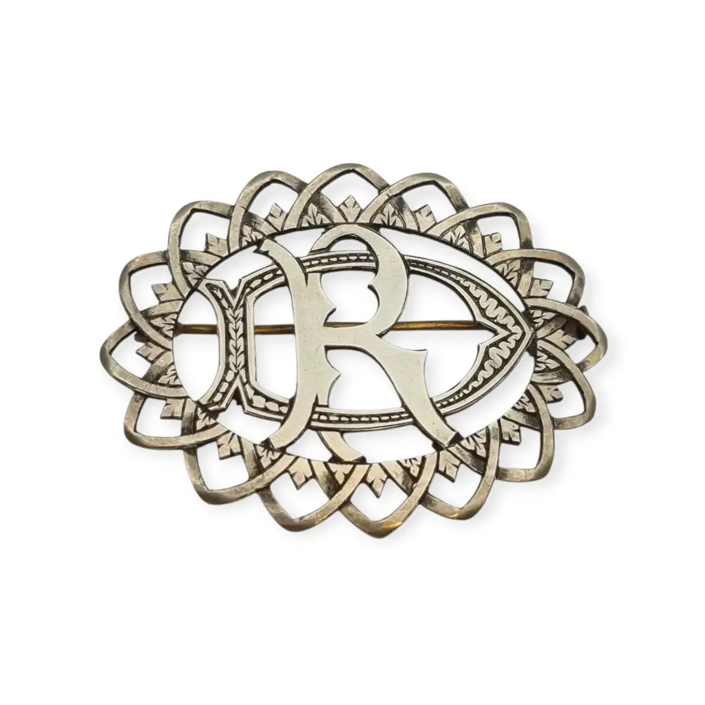 Broche antiguo iniciales “DR” o ’RD’ calado en plata Circa 1940. LaBizarreSusu
