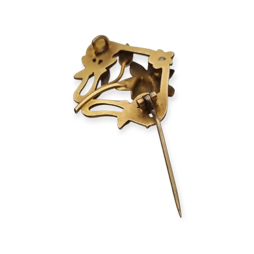 Broche Art Nouveau años 1910‑20 en metal dorado motivo floral. LaBizarreSusu