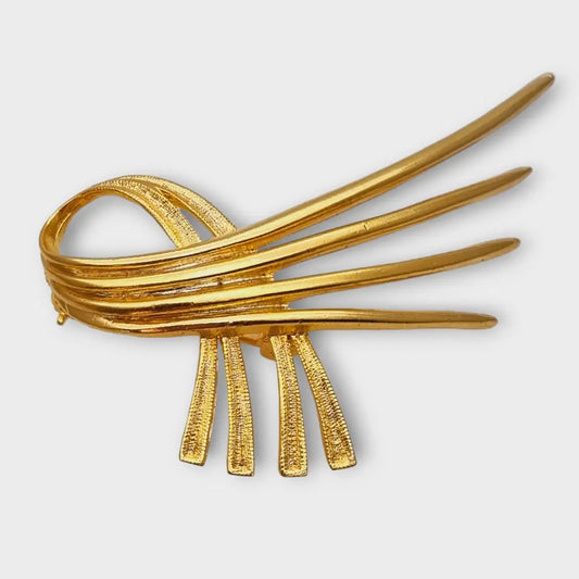 Broche dorado vintage de los años 80 joya llamativa la marca 1205 bisutería