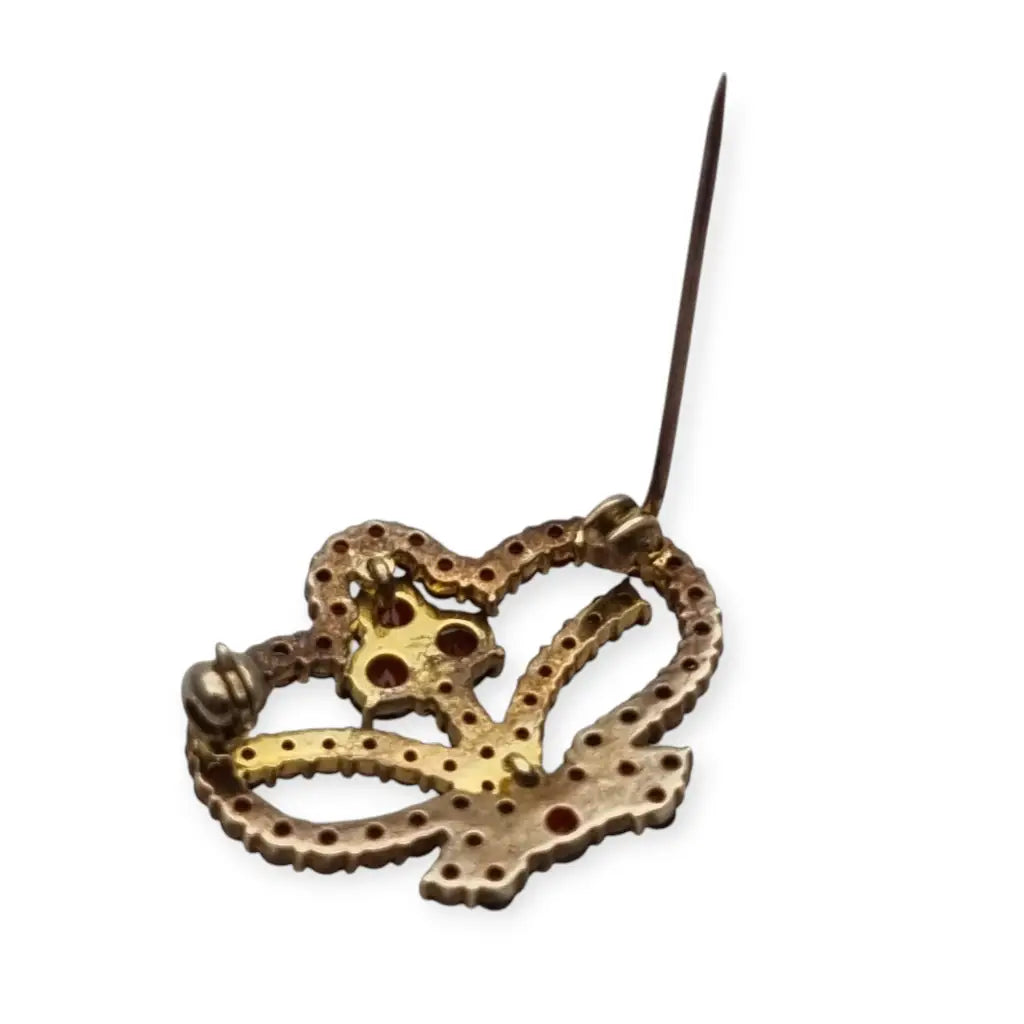 Broche de granates en forma corona plata dorada 800 estilo victoriano