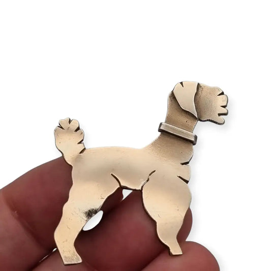 Broche de perro Art Déco en plata dorada 1940-1950 joyería antigua animales.