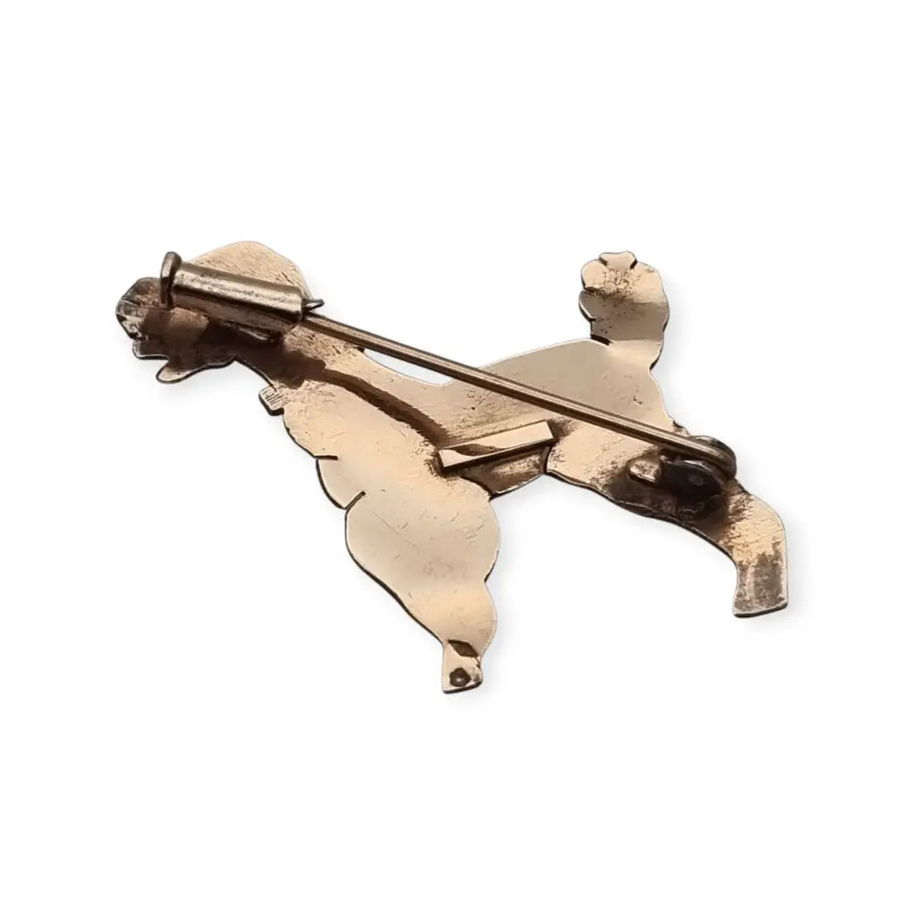 Broche de perro Art Déco en plata dorada 1940-1950 joyería antigua animales.