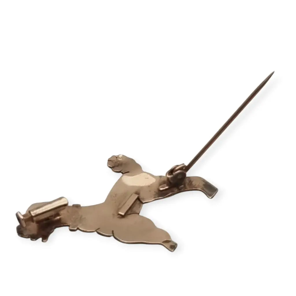 Broche de perro Art Déco en plata dorada 1940-1950 joyería antigua animales.