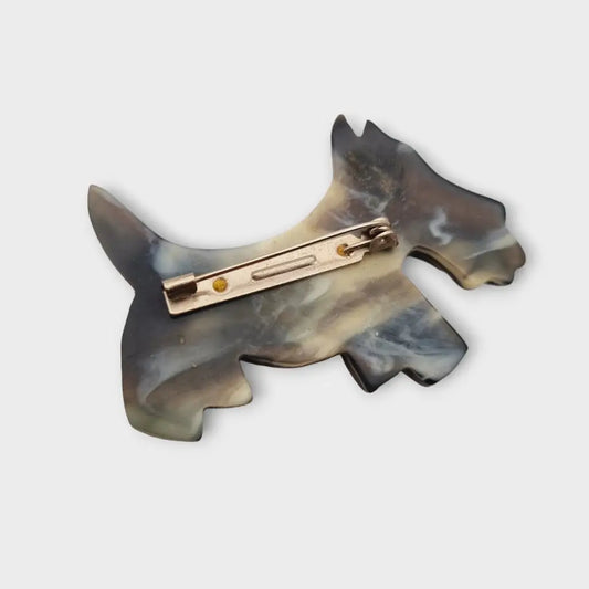 Broche de perro escocés broche terrier vintage con collar verde bisutería