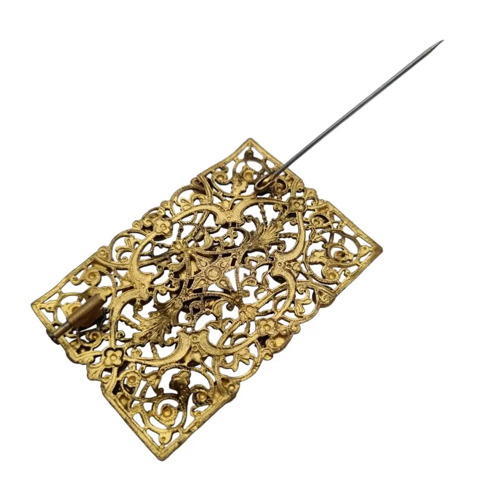 Broche rectangular modernista dorado y azul de los años 40 para mujer Bisutería