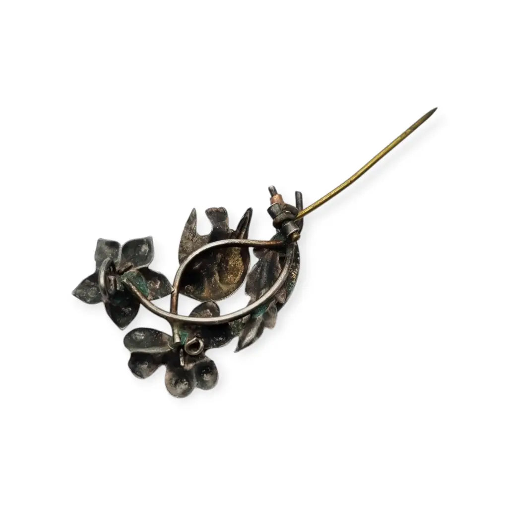 Broche Victoriano de Golondrina y Flores en Plata Oro ’Recuerdo San José’.