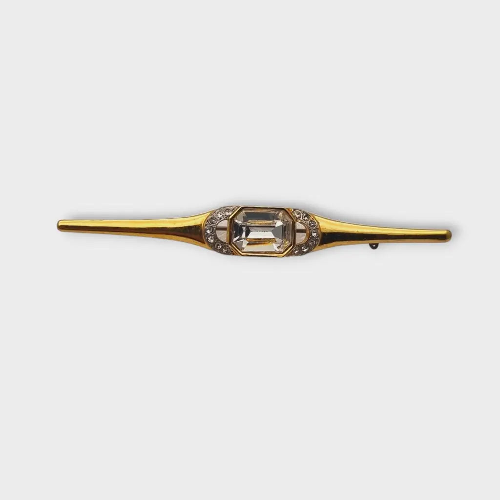 Broche vintage para mujer broche dorado alargado con brillantes diamantes