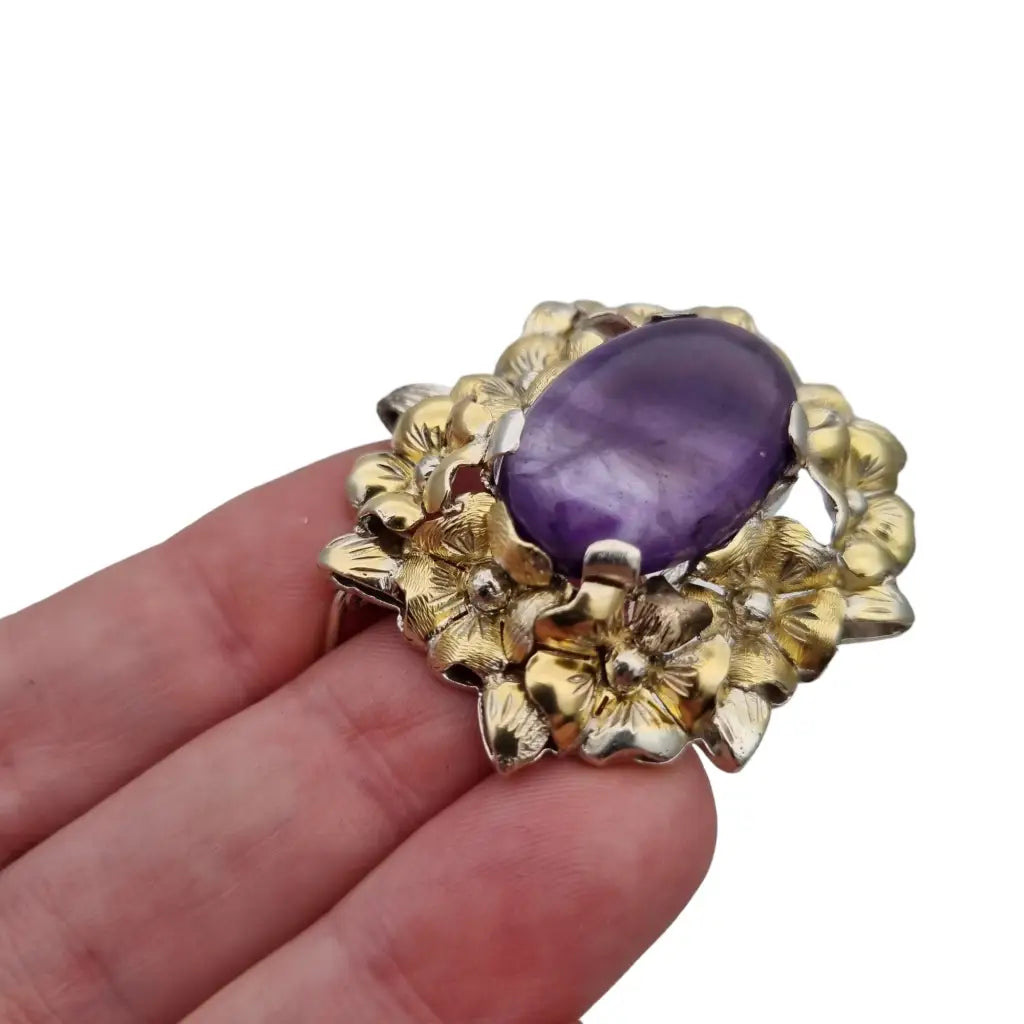 Broches vintage art deco para mujer broche de plata flores amatista