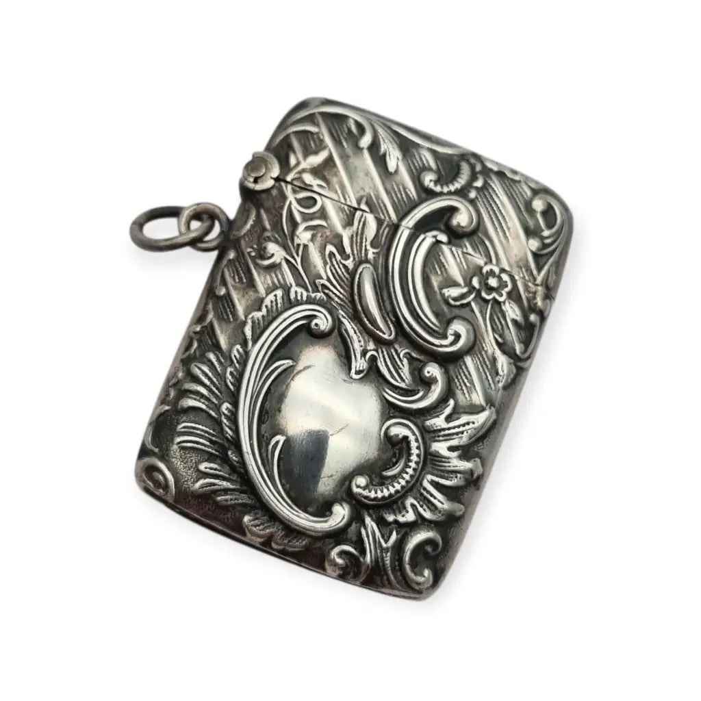 Caja antigua Vesta Art Nouveau en plata 800 repujada alemana sello Luna