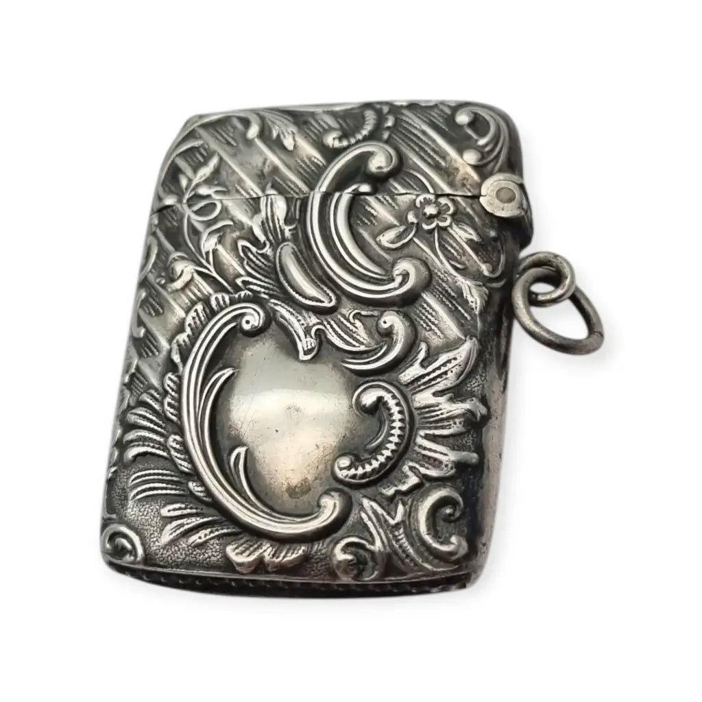 Caja antigua Vesta Art Nouveau en plata 800 repujada alemana sello Luna