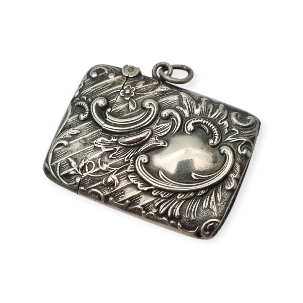 Caja antigua Vesta Art Nouveau en plata 800 repujada alemana sello Luna