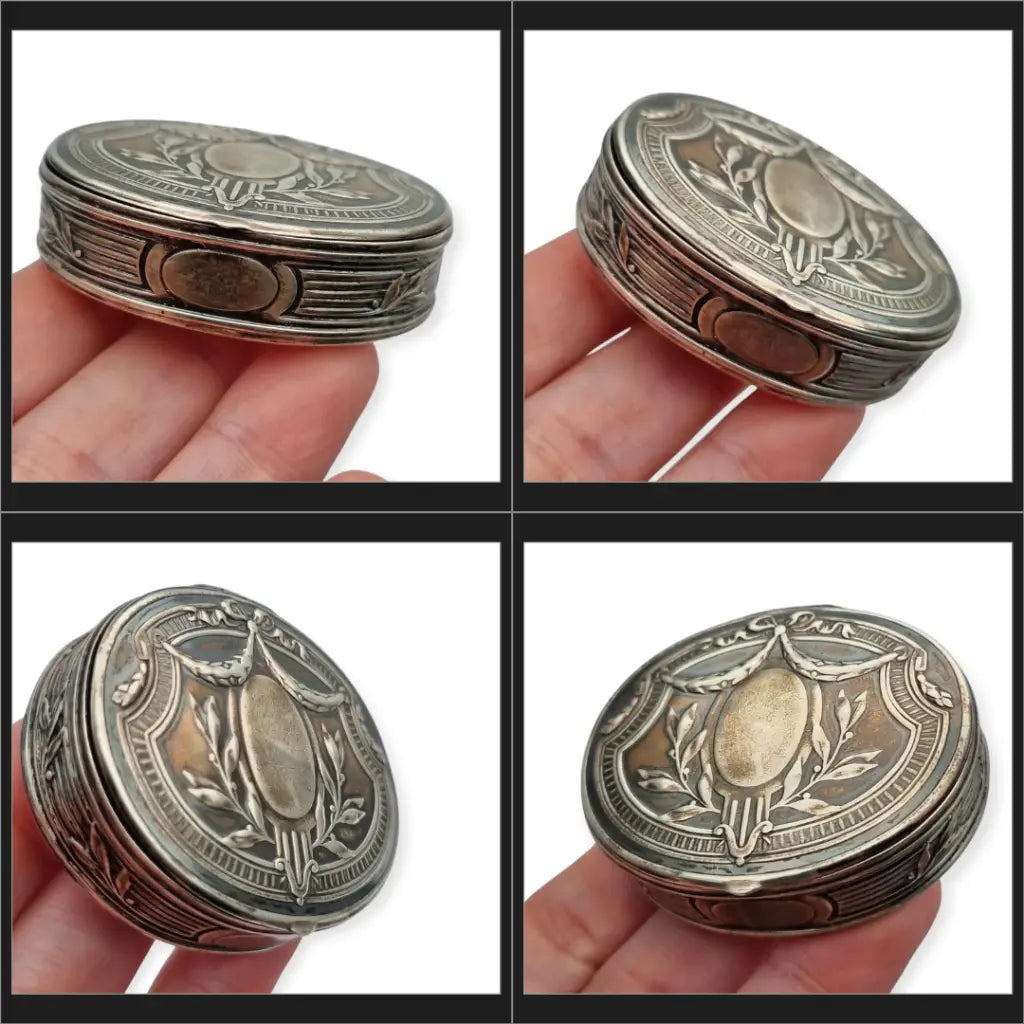 Caja Art Nouveau inglesa de plata ley importada ovalada y grabada Londres