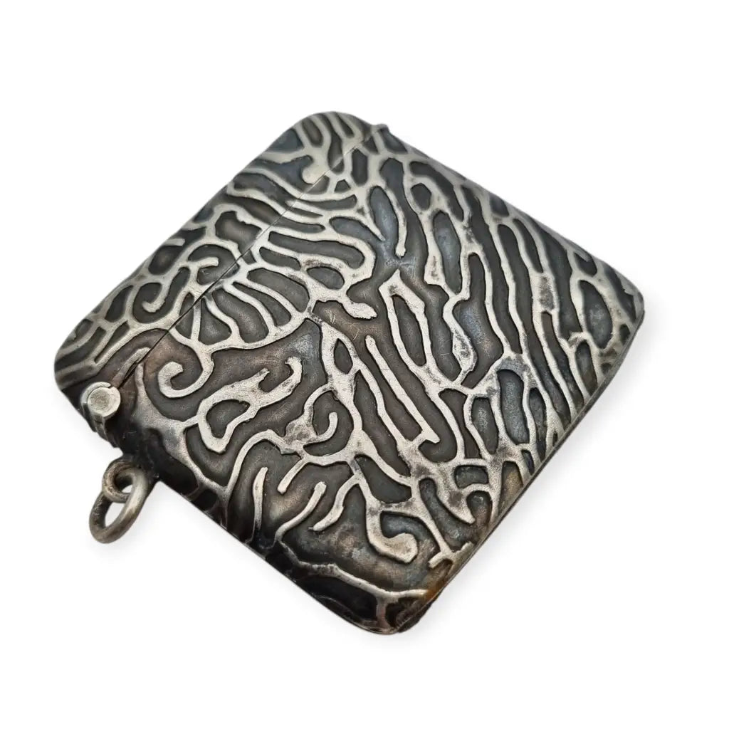 Caja de cerillas antigua Art Nouveau en plata alemana 800 para una chatelaine