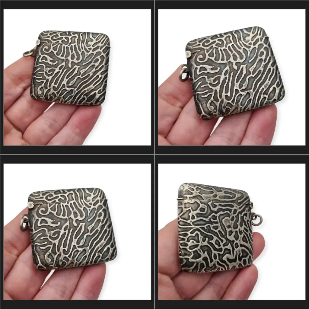 Caja de cerillas antigua Art Nouveau en plata alemana 800 para una chatelaine