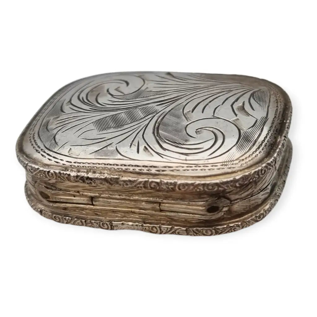 Caja Coleccionable Rectangular Antigua de Plata 800 Grabada Siglo XX.