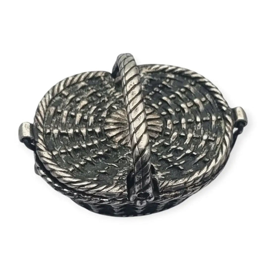 Caja en miniatura de cesta mimbre plata 915 para coleccionistas 1980.