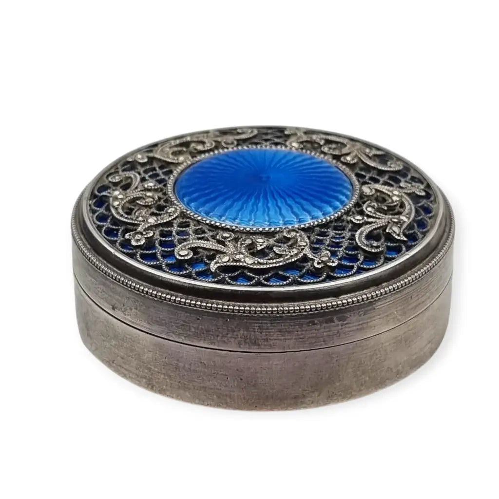 Caja de plata y guilloché sello Minerva francés EG&Cie (Eugène Gilbert) 1910.